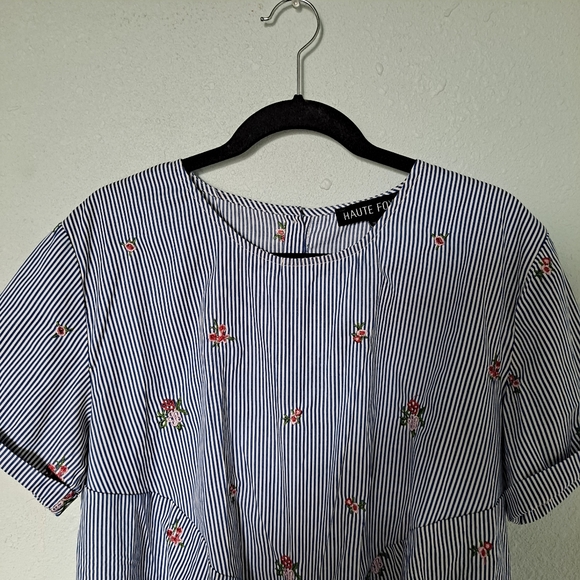 Haute Fox Striped Embroidered Front Tie Blouse - Picture 2 of 6